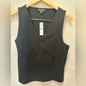 NWT! J.Crew black Stretch cotton-blend V-neck top. Women’s Large